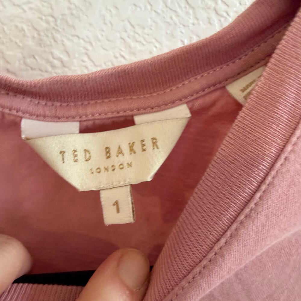 Ted Baker London pink Muave sz 1 dressy top w floral decorative design in front - Picture 8 of 10